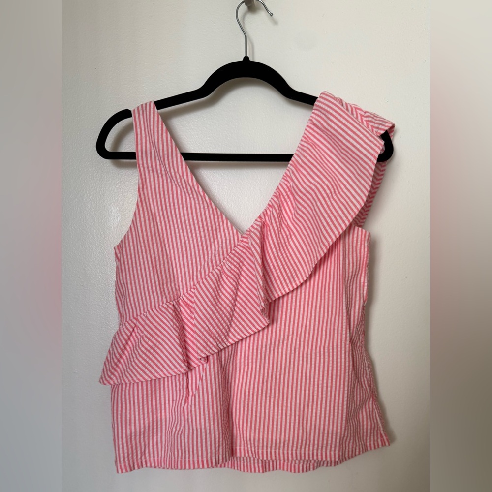 Vineyard Vines Seersucker Pink Ruffle Top 2